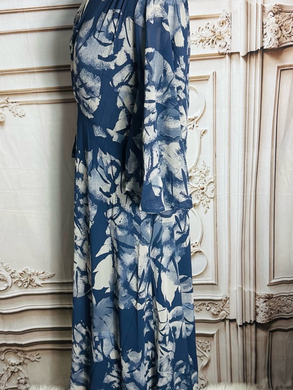 Navy & White Floral Wrap Midi Dress - Women - Picture 8 of 8